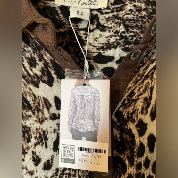 Simply Noelle - Long Sleeve Button Down - Chocolate Animal Print with Ruffle - Picture 3 of 6